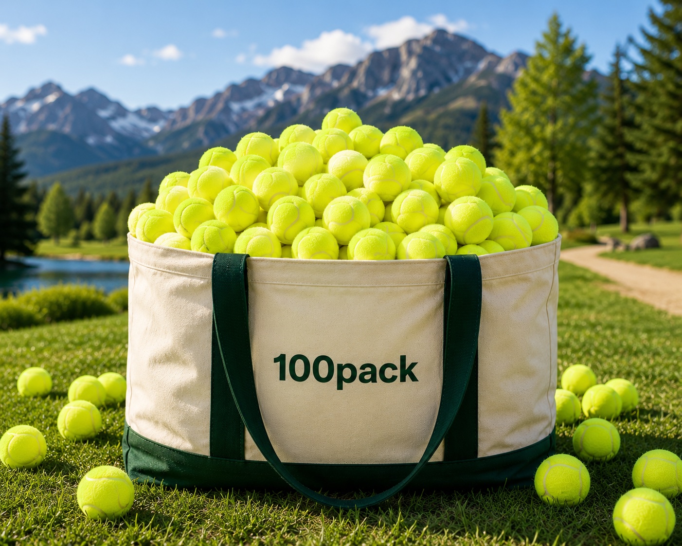 Bark Balls 100-Pack — upcycled tennis balls in a canvas tote